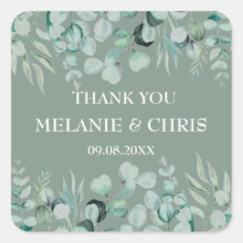 ユーカリカスタムグリーンリー素朴ボホ結婚ス スクエアシール