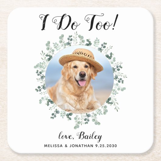 ユーカリカスタムプトゥス・ペット・フォトドッグの結婚 スクエアペーパーコースター (正面)
