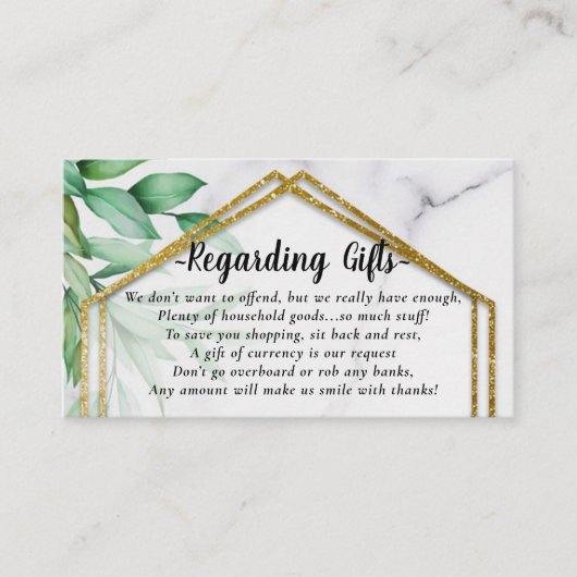 ユーカリグリッターハネムーン基金の代わりにギフト エンクロージャーカード (正面)