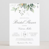 ユーカリグリーンとゴールドの葉のブライダルシャワー 招待状