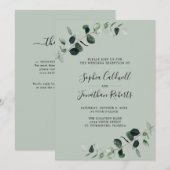 ユーカリグリーンとセージのQRコード ウェディングレセプション 招待状 (正面/裏面)