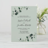 ユーカリグリーンとセージのQRコード ウェディング レセプション 招待状 (スタンド正面)