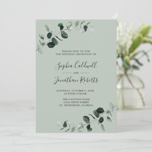 ユーカリグリーンとセージのQRコード ウェディング レセプション 招待状 (スタンド正面)