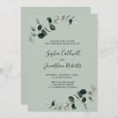 ユーカリグリーンとセージのQRコード ウェディング レセプション 招待状 (正面/裏面)