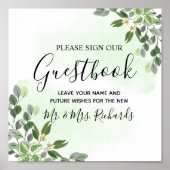 ユーカリグリーンと多肉植物のウェディングゲストブック ポスター (正面)