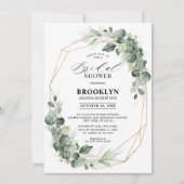 ユーカリグリーンと幾何学模様のラスティックなブライダルシャワー 招待状 (正面)