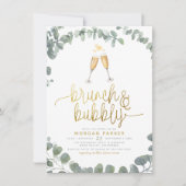 ユーカリグリーンのあるブランチ&バブルリーのブライダルシャワー 招待状 (正面)