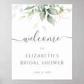 ユーカリグリーンのウェディングシャワーウェルカムサイン ポスター (正面)