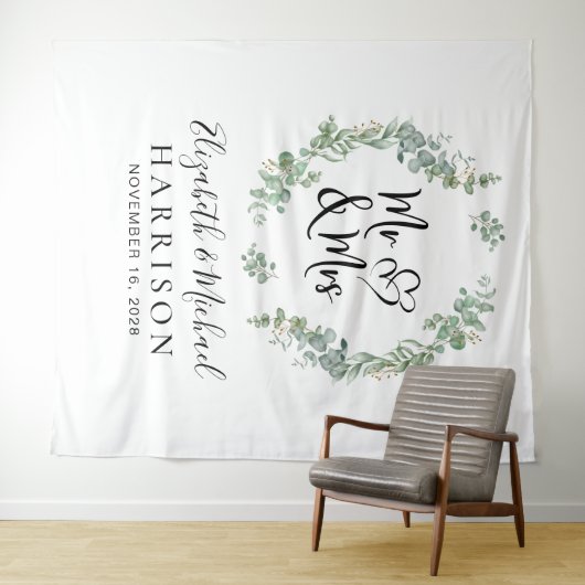 ユーカリグリーンのウェディングフォトブース - 結婚式の写真撮影に タペストリー (インサイチュ(横))