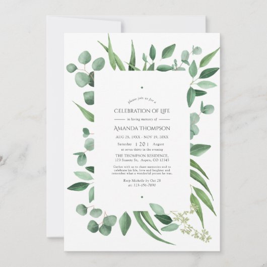 ユーカリグリーンのウェディング・ライフセレブレーション 案内状 (正面)