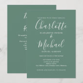 ユーカリグリーンのエレガントなモダンQRコードウェディング 招待状 (正面/裏面)