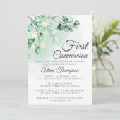ユーカリグリーンのシンプルな初めての聖体拝領 招待状 (スタンド正面)