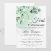 ユーカリグリーンのシンプルな初めての聖体拝領 招待状 (正面/裏面)