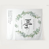 ユーカリグリーンのブライダルシャワーフォトブース タペストリー (正面(横))