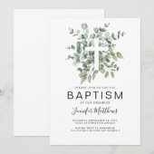 ユーカリグリーンの洗礼式 招待状 (正面/裏面)