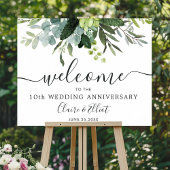 ユーカリグリーンの葉の周年ウェルカムサイン ポスター