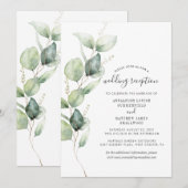 ユーカリグリーンの葉の結婚式の披露宴 招待状 (正面/裏面)