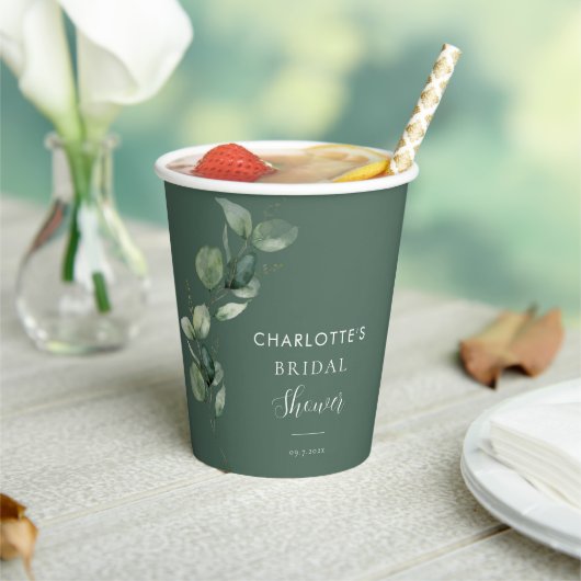 ユーカリグリーンの葉の花嫁のシャワー 紙コップ (インサイチュ)