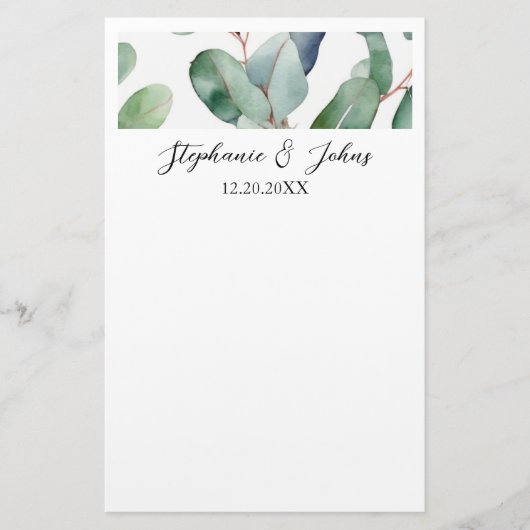 ユーカリグリーンを使ったエレガントでシンプルなラスティックウェディング 便箋 (正面)