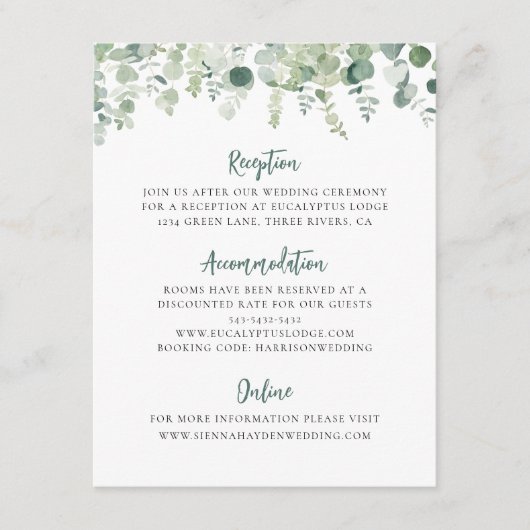 ユーカリグリーンウェディングの詳細案内カード エンクロージャーカード (正面)