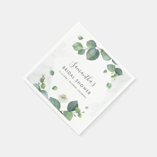 ユーカリグリーンウェディングシャワーペーパー スタンダードカクテルナプキン (角)