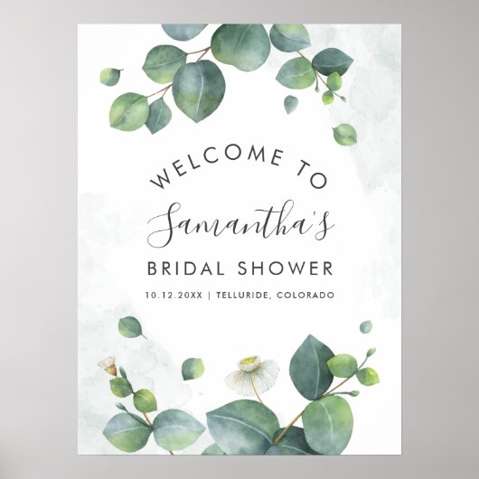 ユーカリグリーンウェディングスクリプトネーム ブライダルシャワー ポスター (正面)