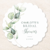 ユーカリグリーンウェディングスクリプト シャワーブライダル ペーパーコースター (正面)