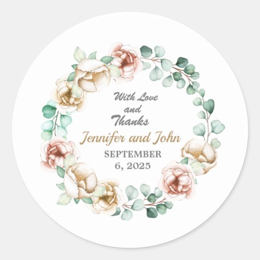 ユーカリグリーンウェディングステッカー ラウンドシール (正面)