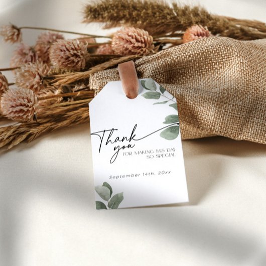 ユーカリグリーンウェディング シャワーの感謝を込めたサジ色のメッセージカード ギフトタグ
