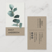 ユーカリグリーンクラフト葉枝水彩 名刺 (正面/裏面)