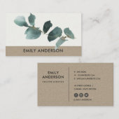 ユーカリグリーンクラフト葉枝水彩 名刺 (正面/裏面)