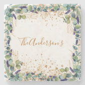 ユーカリグリーンゴールドグリッター ファミリー ネーム ストーンコースター (正面)