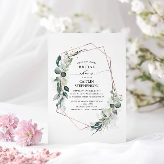 ユーカリグリーン幾何学モダンウェディングシャワー 招待状