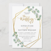 ユーカリグリーン幾何学模様ゴールドフレーム結婚式 招待状 (正面)