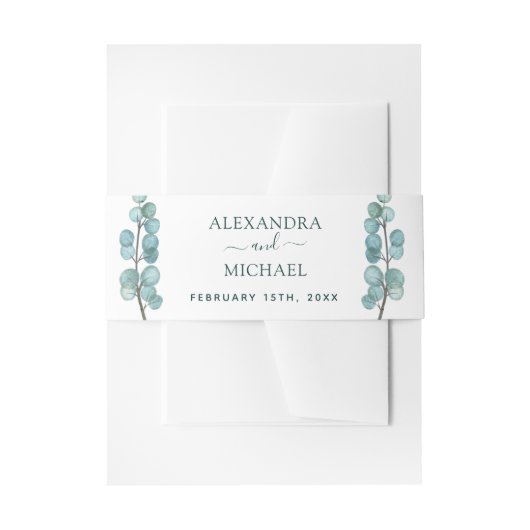 ユーカリグリーン ウォーターカラー ボタニカル ウェディング 招待状ベリーバンド (正面例)