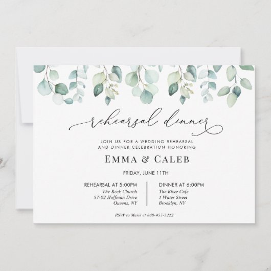 ユーカリグリーン カリグラフィー リハーサルディナー 招待状 (正面)