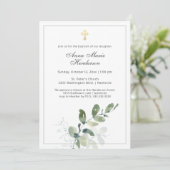 ユーカリグリーン ゴールドクロス 洗礼 招待状 (スタンド正面)