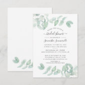 ユーカリグリーン シェアードカリグラフィー ボタニカル ブライダルシャワー 招待状 (正面/裏面)