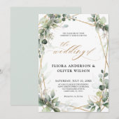 ユーカリグリーン ボタニカル ジオメトリック ウェディング 招待状 (正面/裏面)