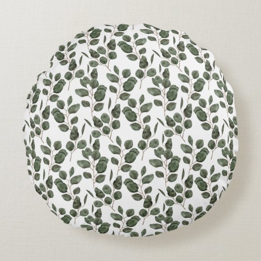 ユーカリグリーン ボタンカルグリーン ホワイト おしゃれ ラウンドクッション (正面)