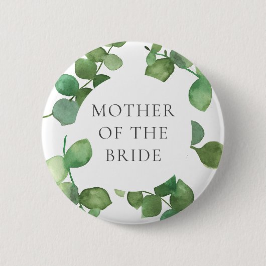 ユーカリグリーン ボヘミアンフラワー ウェディングネーム 缶バッジ (正面)