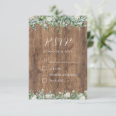 ユーカリグリーン RSVP カード | ラスティック ボタニカル (スタンド正面)