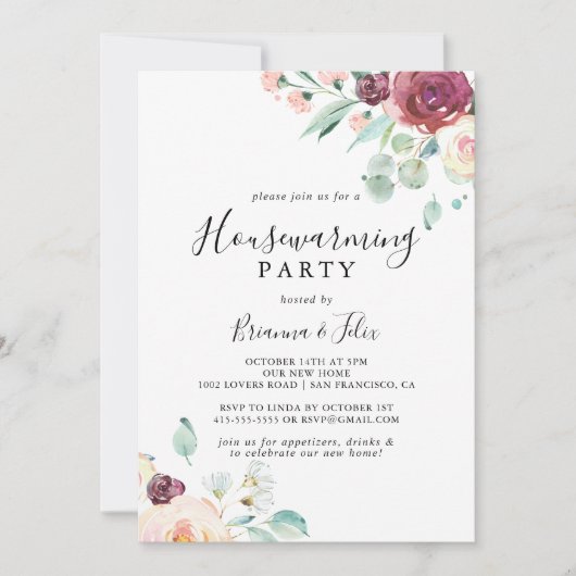 ユーカリコンテンポラリーカリフローラ引っ越し祝いパーティーパーティー 招待状 (正面)