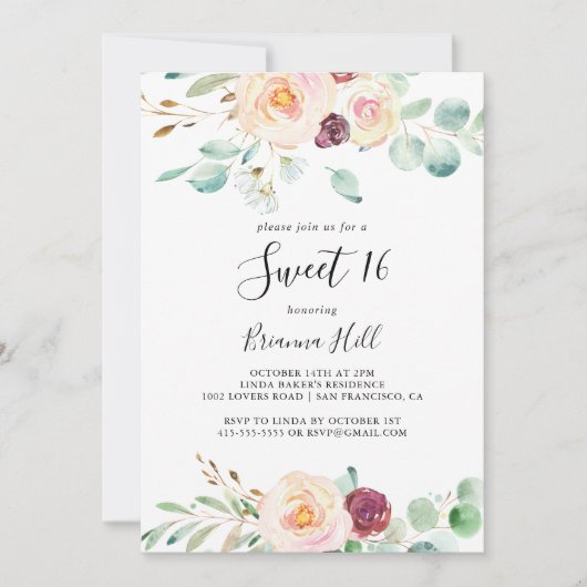 ユーカリコンテンポラリープタススイーツ16バースデーパーティー 招待状 (正面)