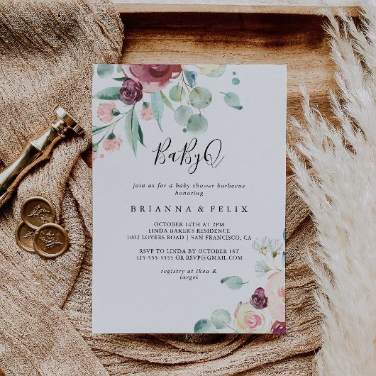 ユーカリコンテンポラリープタスベビーQベビシャワーバーベキュー 招待状