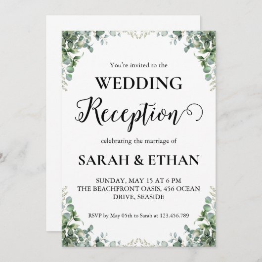 ユーカリシンプルカリ結婚式レセプション招待状 招待状 (正面/裏面)