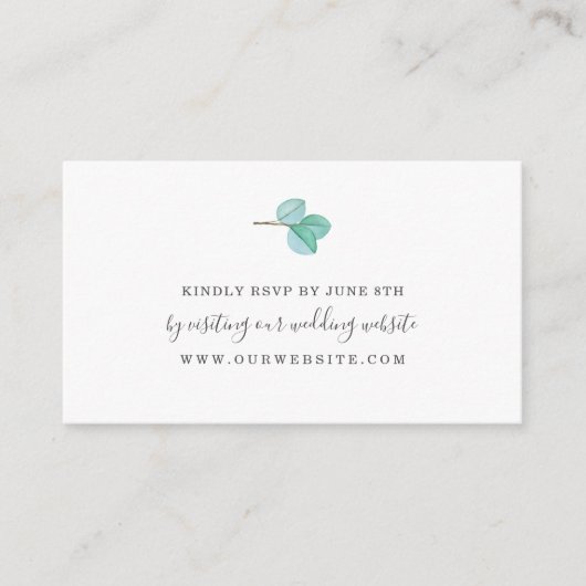 ユーカリシンプルカリ緑の結婚式RSVPオンライン エンクロージャーカード (正面)