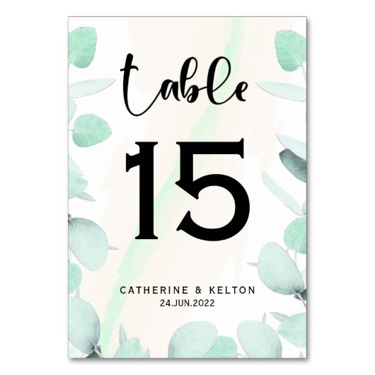 ユーカリシンプルグリーンリーモダンと テーブルナンバー (正面)