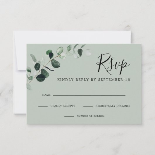 ユーカリシンプルセージ結婚ズ 出欠カード (正面)