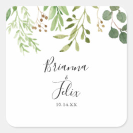 ユーカリシンプルフローラ結婚封筒用シール スクエアシール